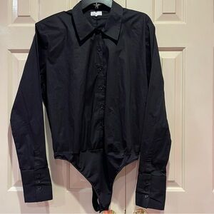WeWoreWhat x Danielle Bernstein Button Down Cotton Poplin Black Bodysuit Size L